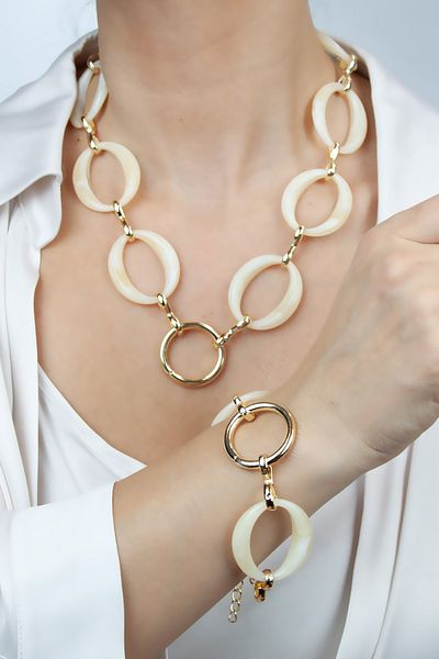 Pridza Bone Look Large Ring Necklace Bracelet Set