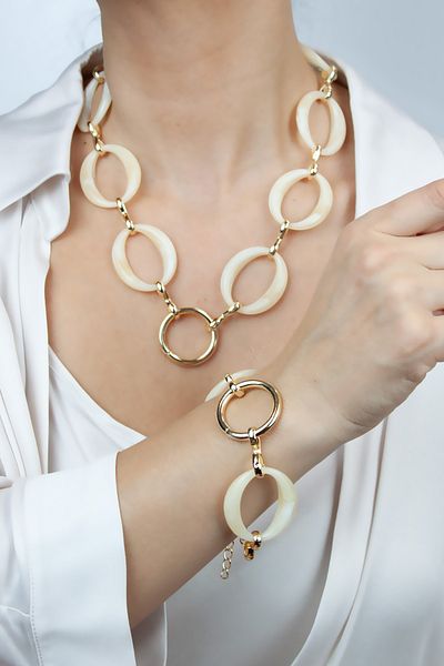 Pridza Bone Look Large Ring Necklace Bracelet Set