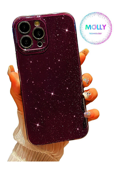 Molly iPhone 12 PRO MAX İçin Derin Mor Berry Simli Parlak Silikon Kılıf