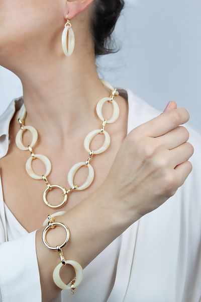 Pridza Bone Look Big Hoop Necklace Earrings Bracelet Set