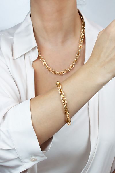 Pridza Gold Color Classic Necklace Bracelet Set
