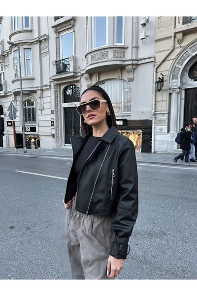 MEECY Γυναικείο δερμάτινο μπουφάν με μπαλόνι