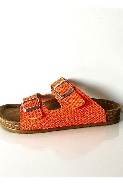 İLOLİCA Double Banded Buckle Orthopedic Anatomical Sole Side Stitched Women's Slippers