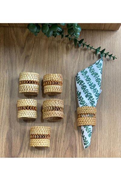 Toprak Design 6 şu Rattan Peçete yüzüğü, Peçete halkası ,Bambu peçete yüzüğü