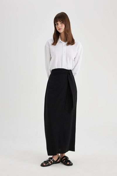 DeFacto Wrapped Linen Blended Long Skirt C3799AX24SP