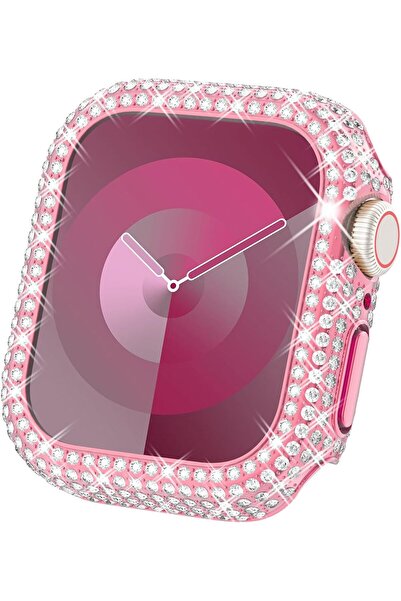 Nezih Case Apple Watch 7/8/9 45mm Uyumlu Çift Sıra Parlak Taşlı 360 Darbe Önl...