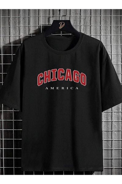Josette Μπλουζάκι Chicago America - Μαύρο εμπριμέ κοντό μανίκι με λαιμόκοψη