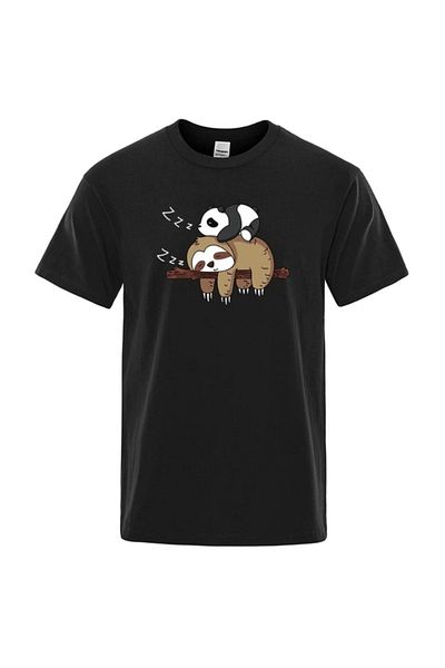 Josette Sleeping Panda T-Shirt - Μαύρο εμπριμέ κοντό μανίκι με λαιμόκοψη