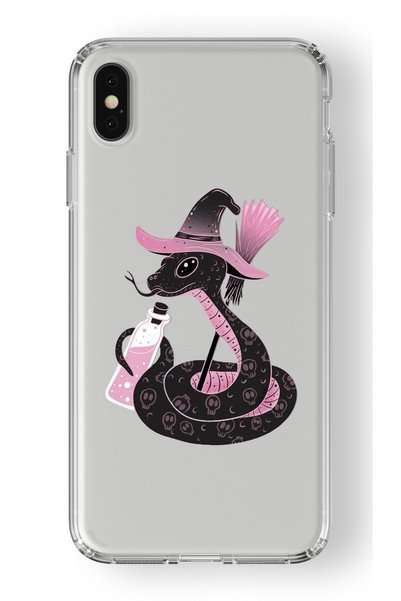 Multitronic حافظة شفافة مطبوعة بتصميم ثعبان وردي متوافقة مع هاتف Iphone X وXs