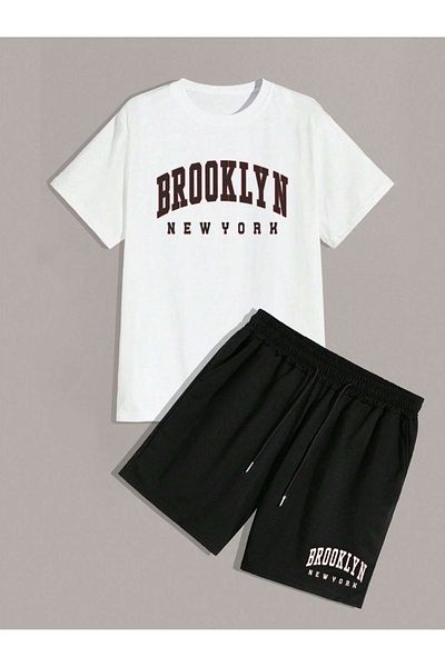 Josette Σετ μπλουζάκι και σορτς με στάμπα Brooklyn New York - Λευκό Μαύρο