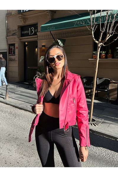 MEECY Rosa Lederjacke für Damen