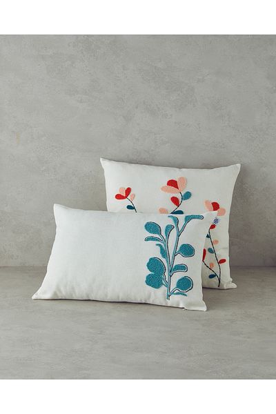 English Home Papavero Punch - Natural Throw Pillow with Embroidery Detail