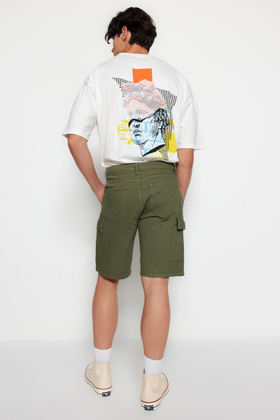 Trendyol Collection Relaxed Fit Khaki Denim Jeans Shorts - Cargo Pocket, Bermuda TMNSS23SR00065