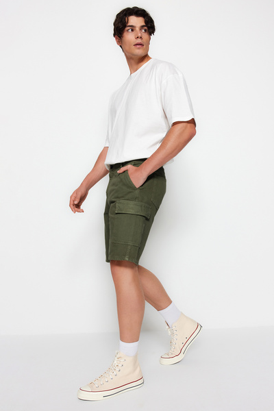 Trendyol Collection Relaxed Fit Khaki Denim Jeans Shorts - Cargo Pocket, Bermuda TMNSS23SR00065