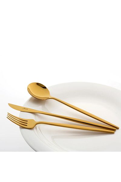Jumbo 9000 Titanium Gold 6-Person 24 Piece Cake Fork Spoon Knife Set