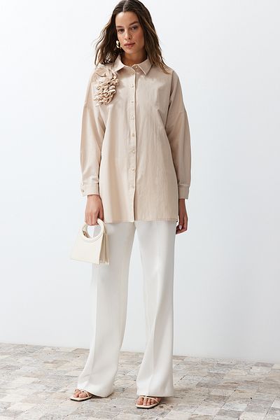 Trendyol Modest Kő rátétes virág részletes pamut szőtt ing TCTSS24TG00030
