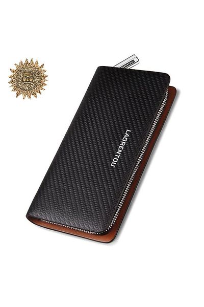 Laorentou Valdone Zippered Genuine Leather Italian Made Toscana Patterned Long Men's Wallet - Card Holder