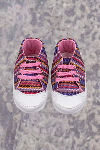 Oscar Baby Renkli Desenli Bağcıklı Kız Bebek Patik 3-12 Ay