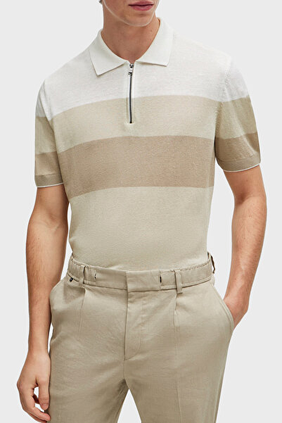 BOSS Keten Karışımlı Fermuarlı Polo Yaka Kazak Erkek KAZAK 50511750 271