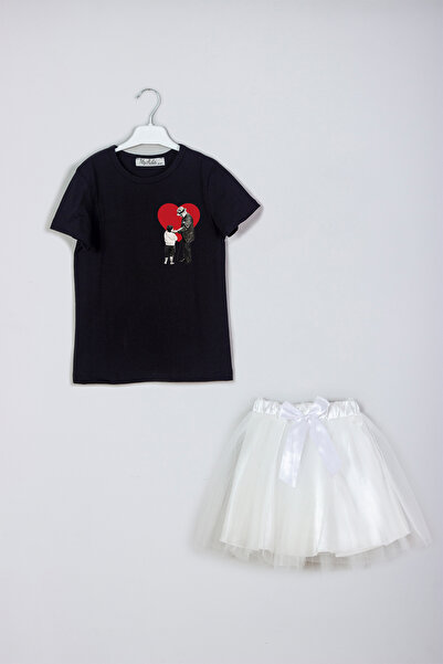 MYADA Комбінований комплект з футболки та спідниці з принтом у вигляді серця ...