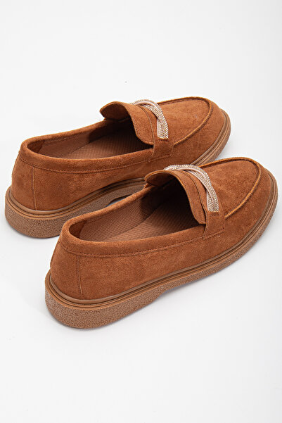 Tonny Black Kadın Taba Süet Rahat Kalıp Önü Sarmal Taşlı Günlük Loafer