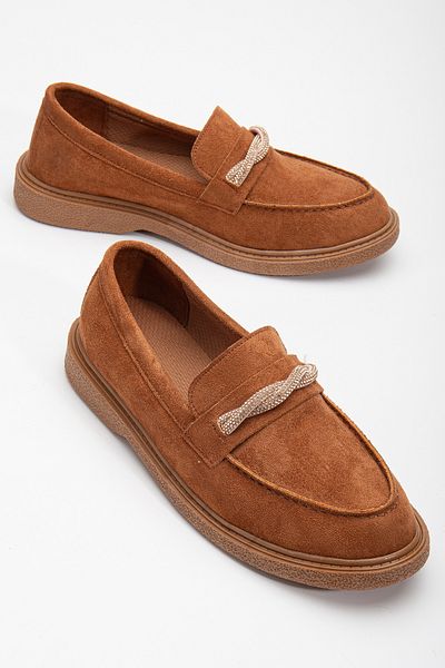 Tonny Black Γυναικείο Tan Suede Comfortable Fit Μπροστινό Spiral Stoned Daily Loafer