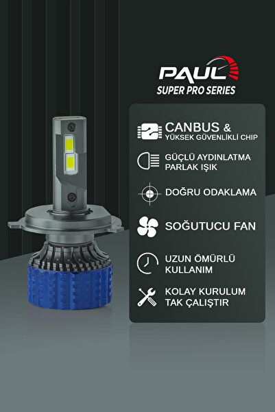 PAULLED Paul Süper Pro H4 24.000 Lümen Güç Şimşek Etkili Odaklı Ufuk Çizgili Csp Led 1 Yıl Garanti