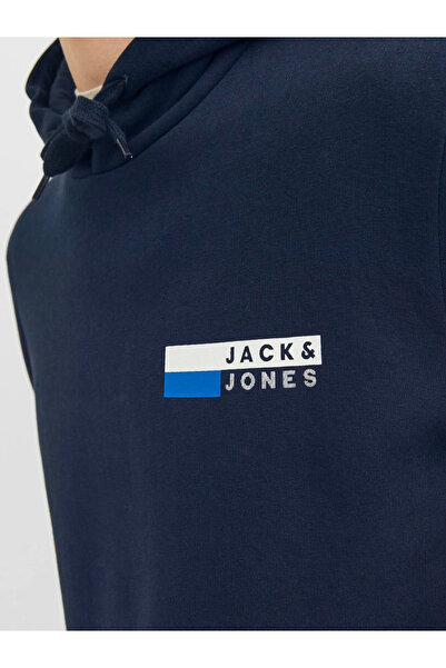 Jack & Jones Erkek Logolu Kapüşonlu Sweatshirt-Lacivert