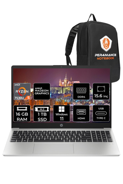 HP 255 G10 Ryzen 5 7530U 16GB RAM 1TB SSD 15.6'' FHD W11HOME 8A547EA & PER4 Ç...
