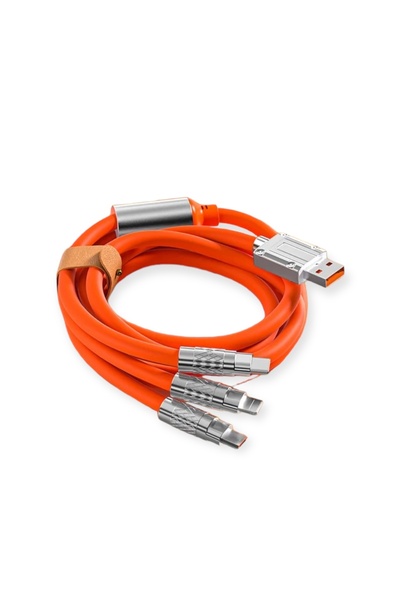 Bubitechh 120W 6A  Uyumlu süper hızlı 3 in1 hızlı şarj kablosu sıvı silikon v...