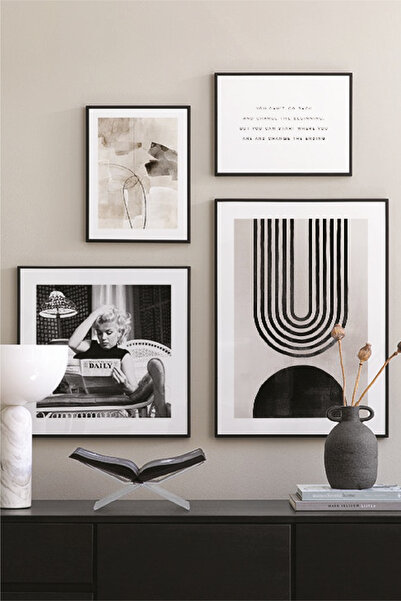 no77decor Modern Sanat Tarzında Siyah Beyaz Temalı Tablo Seti