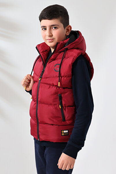 Talsmoda Claret Red Colored Hooded Boy's Vest
