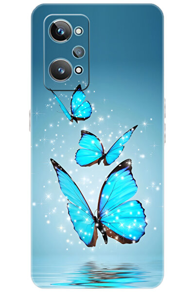 realme GT2 (RMX3311) Uyumlu Kılıf Desen Baskılı Silikon Mavi Kelebek STK:710 ...