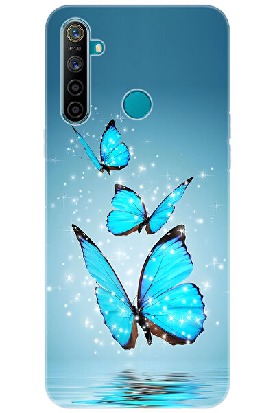 realme 5i / 6i Uyumlu Kılıf Desen Baskılı Silikon Mavi Kelebek STK:710 CP-nm9...