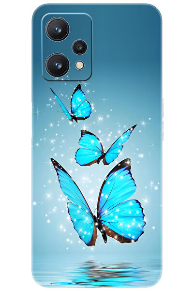 realme 9 PRO (RMX3472) Uyumlu Kılıf Desen Baskılı Silikon Mavi Kelebek STK:71...