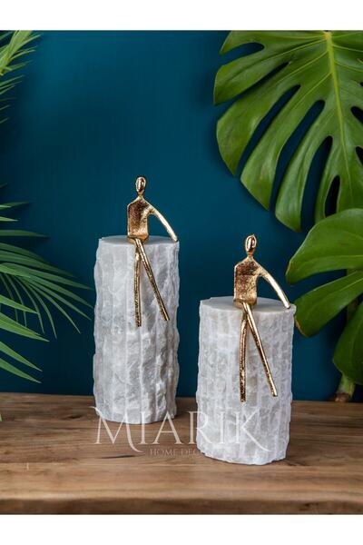 MIARIK DESIGN & DEKORASYON Mermer Üzerinde Oturan Altın Adam 2li Cm