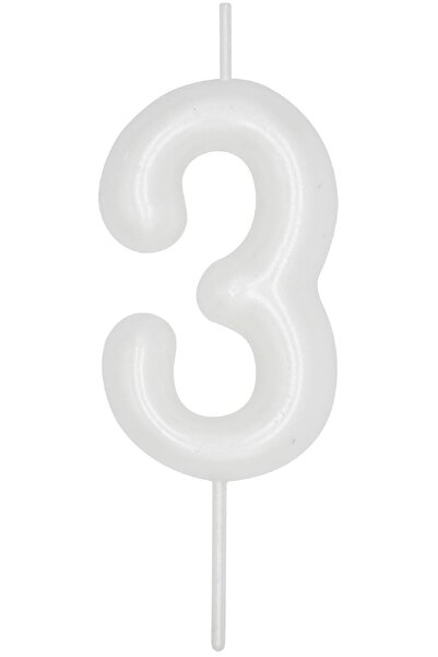 BKMC PARTY 3 YAŞ PARLAK İNCİ BEYAZI ŞIK MUM 12 CM