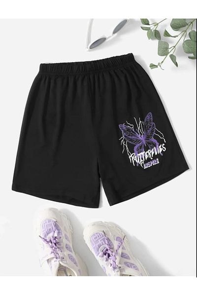 Pelna Children's Trend Model Black Purple Butterfly Printed Short Cotton