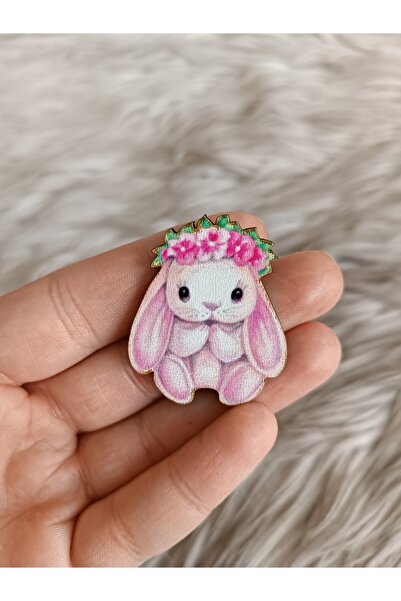 doğrukan 25 adet kafası çiçekli pembe tavşan 4 cm uv baskılı ahşap figür süsl...