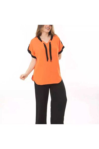 BİrHoşButik LARGE SIZE AEROBIN FABRIC COLLAR LACE-UP ARM LACE-UP WAIST RUBBER V-NECK WIDE MOLD TREND SET
