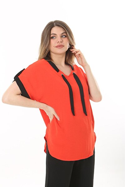 BİrHoşButik LARGE SIZE AEROBIN FABRIC COLLAR LACE-UP ARM LACE-UP WAIST RUBBER V-NECK WIDE MOLD TREND SET