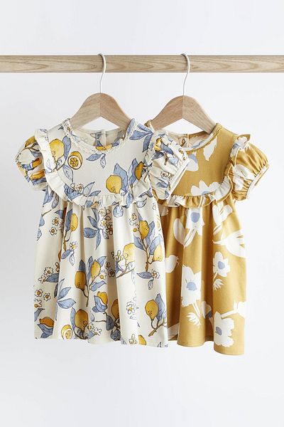 Next Baby 100% Cotton Lemon Patterned Floral 2-Piece Dress