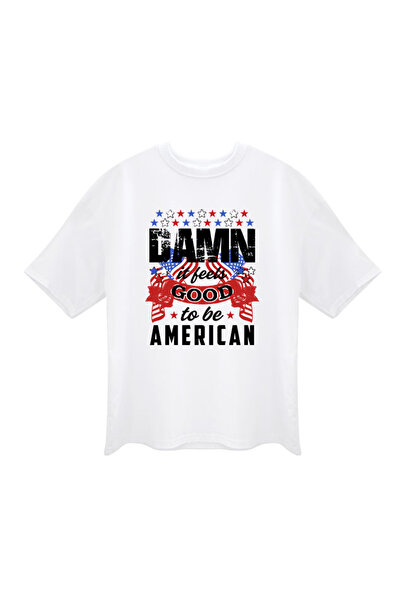 HediyeMania Tricou american cu imprimeu alb supradimensionat din bumbac cu de...