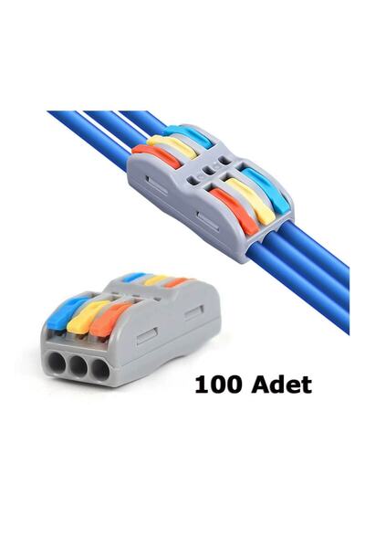 WOZLO Hızlı Kablo Ekleme Birleştirme Aparatı Konnektör Üçlü Aç Kapa Kilitli Vidasız Klemens - 100 Adet