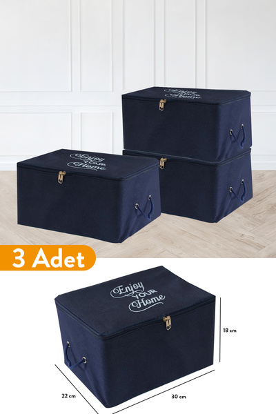 Serstil 3 Adet - Mini Boy Baskı Detaylı Lacivert Hurç 30 X 22 X 18 Cm