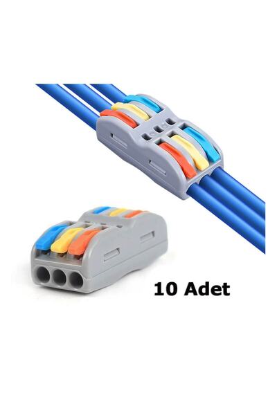 Genel Markalar Hızlı Kablo Ekleme Birleştirme Aparatı Konnektör Üçlü Aç Kapa Kilitli Vidasız Klemens - 10 Adet