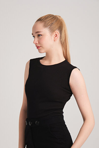 Lisirru قميص داخلي صيفي أسود أساسي - بلوزة قطنية بأشرطة سميكة وأكمام صفر