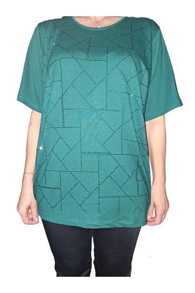 HaiModa Mother's Combed Cotton Blouse Short Sleeve Stone Decorated