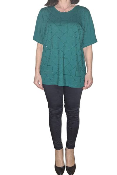 HaiModa Mother's Combed Cotton Blouse Short Sleeve Stone Decorated