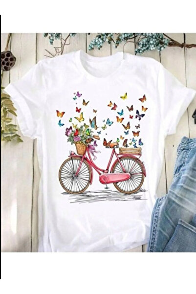 Pelna Tricou alb Trend pentru copii - Bicicletă Fluture Bumbac Imprimat
